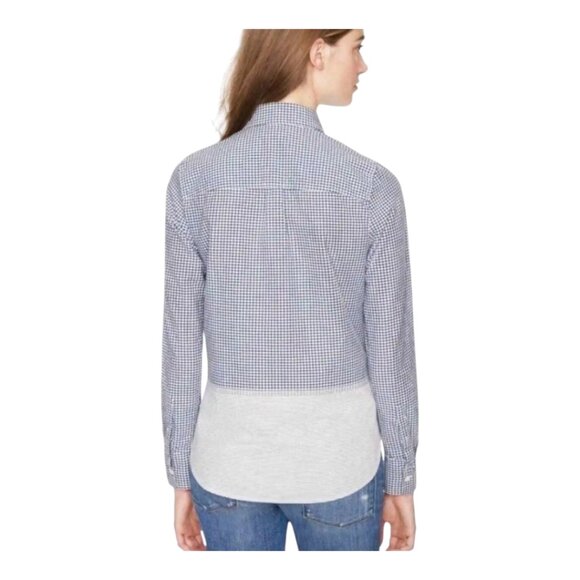 J. Crew Mixed Print Gingham & Striped Long Sleeve Popover Shirt Preppy Women's 0 - Picture 3 of 8